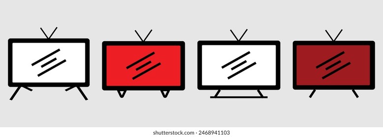 Pantalla de televisión en blanco 3D realista. Marco de televisión vacío - Vector. Conjunto de iconos vectoriales de televisión. Icono de televisión. Conjunto de iconos de tv negro Vector. Iconos. Icono Smart TV .Flat tv. Icono de la tecnología doméstica. Eps10.