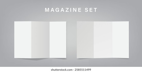 Realistic 3d Blank White Tri-folded Booklets Mock Up Top View. Vector Illustrator