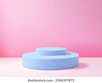 Realistisches 3D-Podium oder Podest auf rosafarbenem Hintergrund mit Schatten. Leerer Platz für Produktpräsentation. Minimalistisches Modell mit Kopienraum. Bühne präsentieren Vektordesign.
