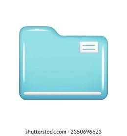 Realistic 3d blue closed folder. Decorative 3d management, file element, web symbol, paper icon, archive sign. Vector illustration isolated on white background
