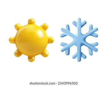 Nube azul 3D realista con lluvia y sol. Diseño lindo del Vector de la historieta aislado en el fondo blanco. Concepto de ilustración de Clima renderiza objetos para póster de Festiva, folleto y Plantilla.