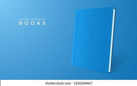 Realistic 3d Blue Cover Book Mock Up Template. Blank Cover Of Magazine. Vector Illustration.