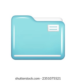 Realistic 3d blue folder, document, sheet of paper. Decorative 3d management, opened file element, web symbol, paper icon, archive sign. Vector illustration isolated on white background