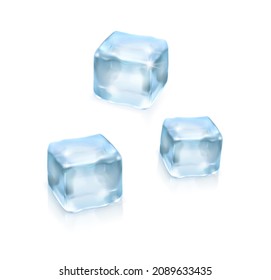 Realistic 3D Blue Ice Cubes Set