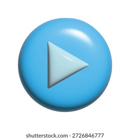Vector de Botón realista del juego azul 3D. Icono redondo brillante del reproductor de medios aislado en blanco. Video Empezar símbolo para la interfaz del App, Diseño web, streaming y multimedia.