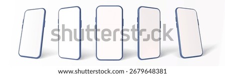 Realistic 3d blue smartphone mockup. Modern mobile device with blank screen. Vector template for app design, advertising, ecommerce, technology and digital presentation