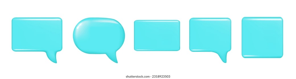 Realistic 3d blue speech bubble text, message box, chatting box. Decorative 3d element, chat dialogue icon, empty speak bubble symbol. Abstract vector illustration isolated on white background