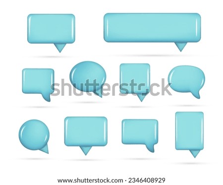 Realistic 3d blue speech bubble text, message box, chatting box. Decorative 3d element, chat dialogue icon, empty speak bubble symbol. Abstract vector illustration isolated on white background