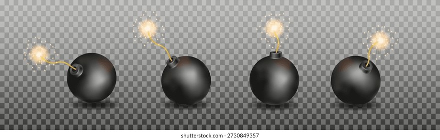 Realista bomba 3d dinamite varas com fusível em chamas. Vetor