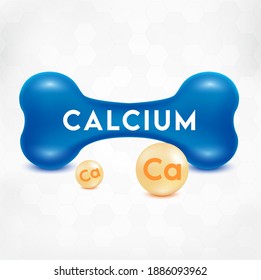 Realistic 3d bone with calcium and fluorine particles isolated on white background. Medical or healthcare concept. bone protection.