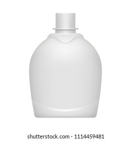 Realistic 3d bottle template for shampoo or cosmetics. Mock up design pack isolated on white background. Medicine white plastic container. Body care product packaging. Commercial branding layout