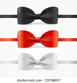 Realistic 3d Bow Tie Set Classic Traditional Fashion Element Suit or Costume for Ceremony, Party. Vector illustration of Bowtie