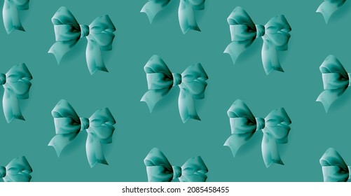 Realistic 3d bows on a green background. Seamless patterns. Suitable for banners, posters, greeting cards. Vector.