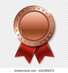 Realistic 3d bronz trophy champion award medal for winner. 
Honor prize. 
Modern flat style isolated on transparent background. Vector illustration