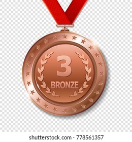 Realistic 3d bronze trophy award medal for winner. Honor prize. 
Modern flat style isolated on background. Vector illustration