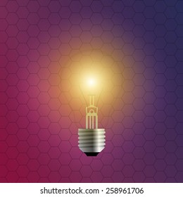 realistic 3d bulb with hexagonal background. Vector