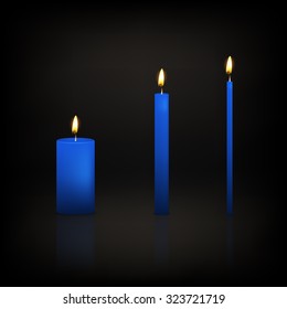 Realistic 3d candle set on a dark background. Vector EPS10 illustration.  