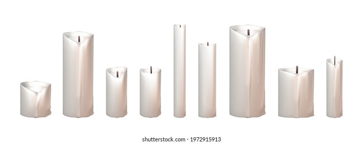 Realistic 3d candle, vector Christmas, church candles collection. Wax candle for birthday cake, anniversary, religion design.