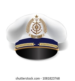  Realistic 3d captain cap with badge isolated on white background