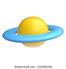 Realistic 3d cartoon planet with ring around. Cute stylised symbol. Colorful bright vector illustration for science, game, business. Sweet glossy plastic element. Creative concept art.