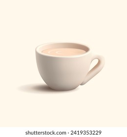 Realistic 3D ceramic coffee cup. For concepts of delicious coffee, restaurants, and cafes. Advertising hot tasty drinks. Vector