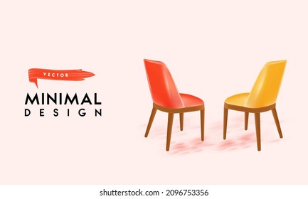 Realistic 3d chair isolated with shadow elements Vector advertising illustration background design.