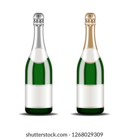 realistic 3d champagne bottles with silver and gold foil isolated on white background. holiday vector illustration easy to edit and customize. eps 10