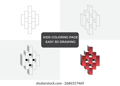 Realistic 3D Character, Drawing, and Printing Design, Easy 3d geometric shape drawing tutorial for kids, Abstract Block Pattern for Digital Design