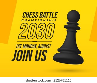 Realistic 3D chess background, tournament battle competition banner template, business strategy and management concept