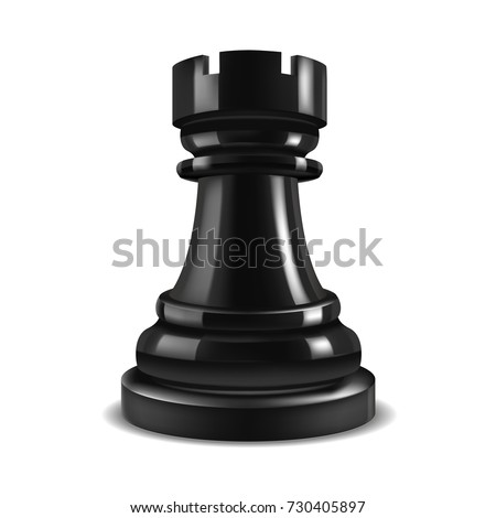 Realistic 3d Chess Black Rook Gaming Figure for Strategic Business Game or Hobby Leisure. Vector illustration of Dark Tower Shape Chessboard