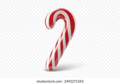 Realistic 3D Christmas Candy Cane Isolated on Transparent Background. 