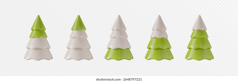Realistische 3D-Weihnachtsbäume einzeln. Klassische grüne Kiefern . Weihnachtsschmuck für Neujahrsgrußkarten, Poster, Banner.