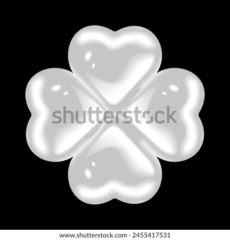 Realistic 3D Chrome clover isolated on black background. Metallic shamrock in trend Y2K Air Balloon style. Artistic vector can used Web banner, poster, card, postcard cover design. EPS 10