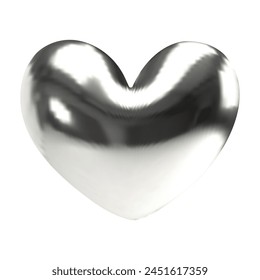 Realistic 3d chrome metal shape heart in Y2K style on transparent background. Vector illustration