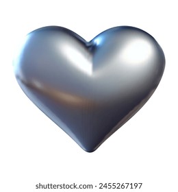 Corazón de forma de metal cromado 3d realista en estilo Y2K sobre fondo transparente. Ilustración vectorial