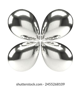 Realistic 3d chrome metal shape in Y2K style on transparent background. Vector illustration