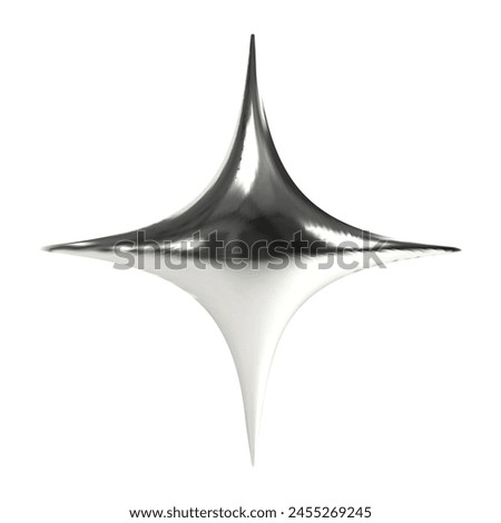 Realistic 3d chrome metal shape star in Y2K style on transparent background. Vector illustration