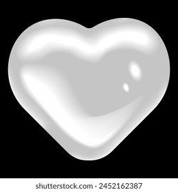 Fondo negro aislado del corazón metálico del cromo 3D realista. Símbolo moderno del día de San Valentín del globo de aire. La estética del Vector Y2K puede utilizar el Web y el Anuncio de las redes sociales, Plantilla de diseño de afiches. 