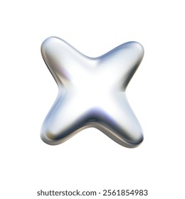 Realistic 3D Chrome Star in Y2K style. Vector illustration on white background