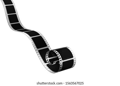 Realistic 3D cinema film strip in perspective. Film reel frame isolated on white background. Vector template cinema festival with place for text. Movie design for brochure, poster, banner or flyer.