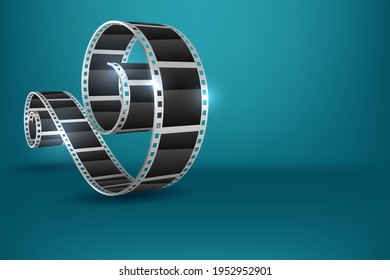 Realistic 3D cinema film strip in perspective isolated