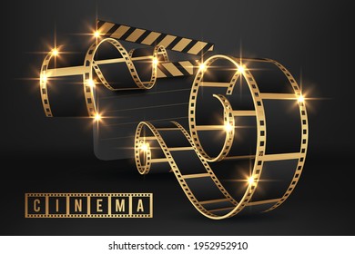 Realistic 3D cinema film strip in perspective isolated