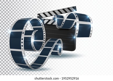 Realistic 3D cinema film strip in perspective isolated