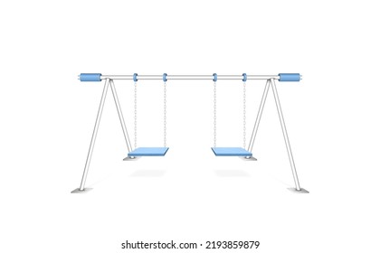 El 3d clásico real y cómodo columpio azul exterior colgado en el marco aislado en el fondo blanco. Elemento para pasatiempos de jardín de infancia o patio de recreo. Ilustración del vector