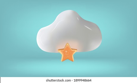Realistic 3d cloud with glossy star for weather and climate. Render, environment 3d vector objects