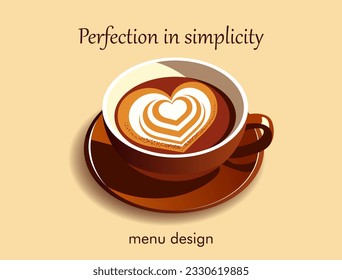 Realistic 3d coffee cup in minimal style. Isolated design element with space for text. Design banner, cover, menu template. Vetor illustration. 