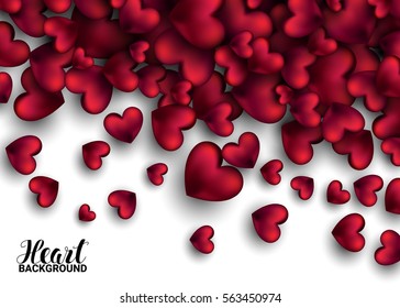 Realistic 3D Colorful Soft and Smooth Valentine Hearts in Greetings. Vector Illustration Red Background.