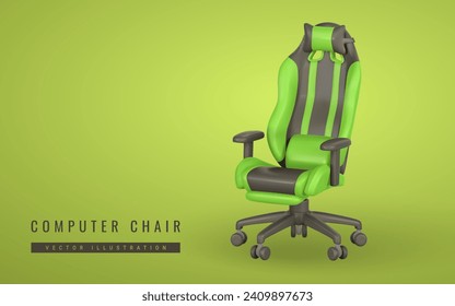 Realistic 3d computer game chair in cartoon style. Computer equipment concept. Vector illustration.