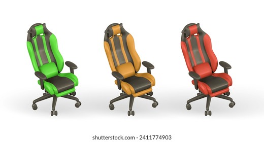 Realistic 3d computer game chair in cartoon style. Computer equipment concept. Vector illustration.