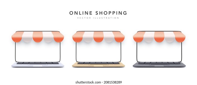 Realistic 3d concept of online store in your laptop. Vector illustration